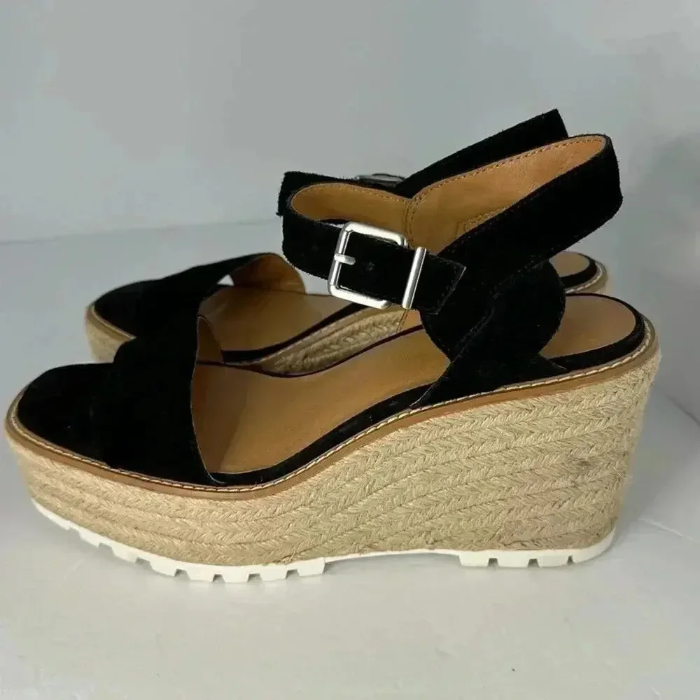 Crown Vintage Platform Espadrille Sandals Black Size11